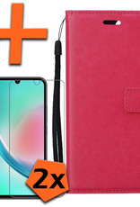 Nomfy Hoesje Geschikt voor Samsung A34 Hoes Bookcase Flipcase Book Cover Met 2x Screenprotector - Hoes Geschikt voor Samsung Galaxy A34 Hoesje Book Case - Donkerroze
