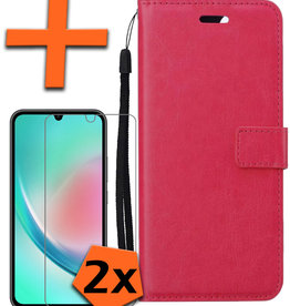 Nomfy Nomfy Samsung Galaxy A34 Hoesje Bookcase Donkerroze Met 2x Screenprotector