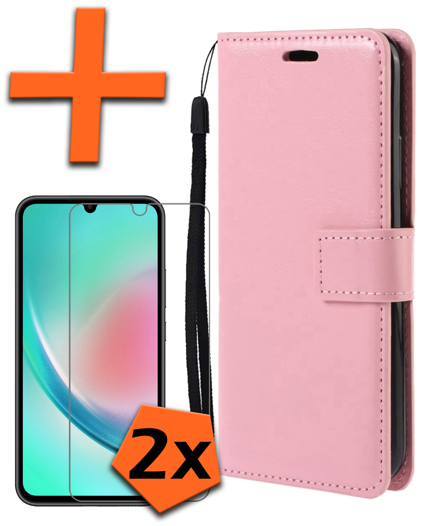 Nomfy Hoesje Geschikt voor Samsung A34 Hoes Bookcase Flipcase Book Cover Met 2x Screenprotector - Hoes Geschikt voor Samsung Galaxy A34 Hoesje Book Case - Lichtroze