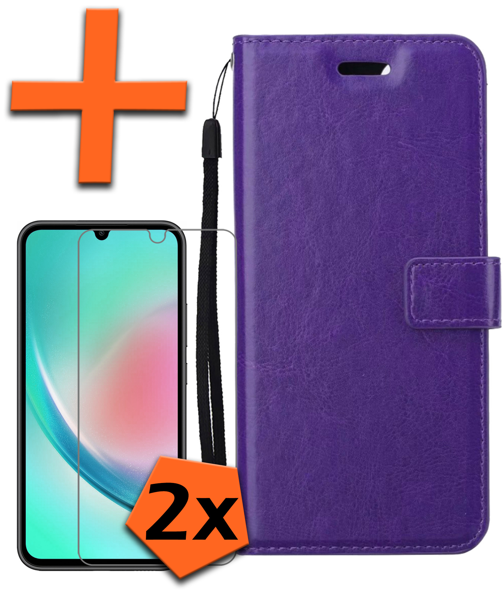 Nomfy Hoesje Geschikt voor Samsung A34 Hoes Bookcase Flipcase Book Cover Met 2x Screenprotector - Hoes Geschikt voor Samsung Galaxy A34 Hoesje Book Case - Paars