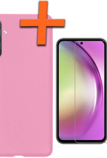 Nomfy Hoesje Geschikt voor Samsung A54 Hoesje Siliconen Cover Case Met Screenprotector - Hoes Geschikt voor Samsung Galaxy A54 Hoes Back Case - Lichtroze