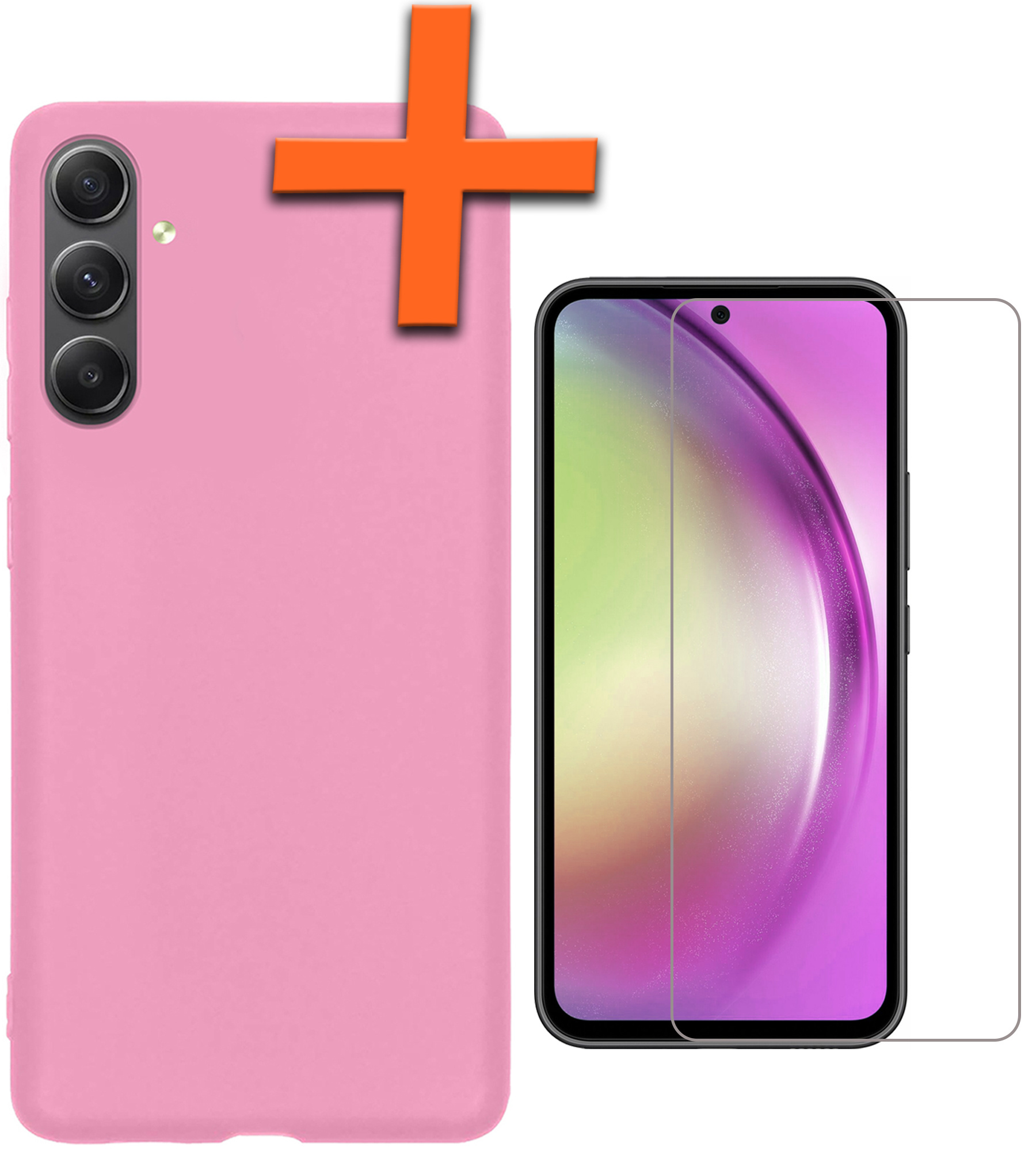 Nomfy Hoesje Geschikt voor Samsung A54 Hoesje Siliconen Cover Case Met Screenprotector - Hoes Geschikt voor Samsung Galaxy A54 Hoes Back Case - Lichtroze