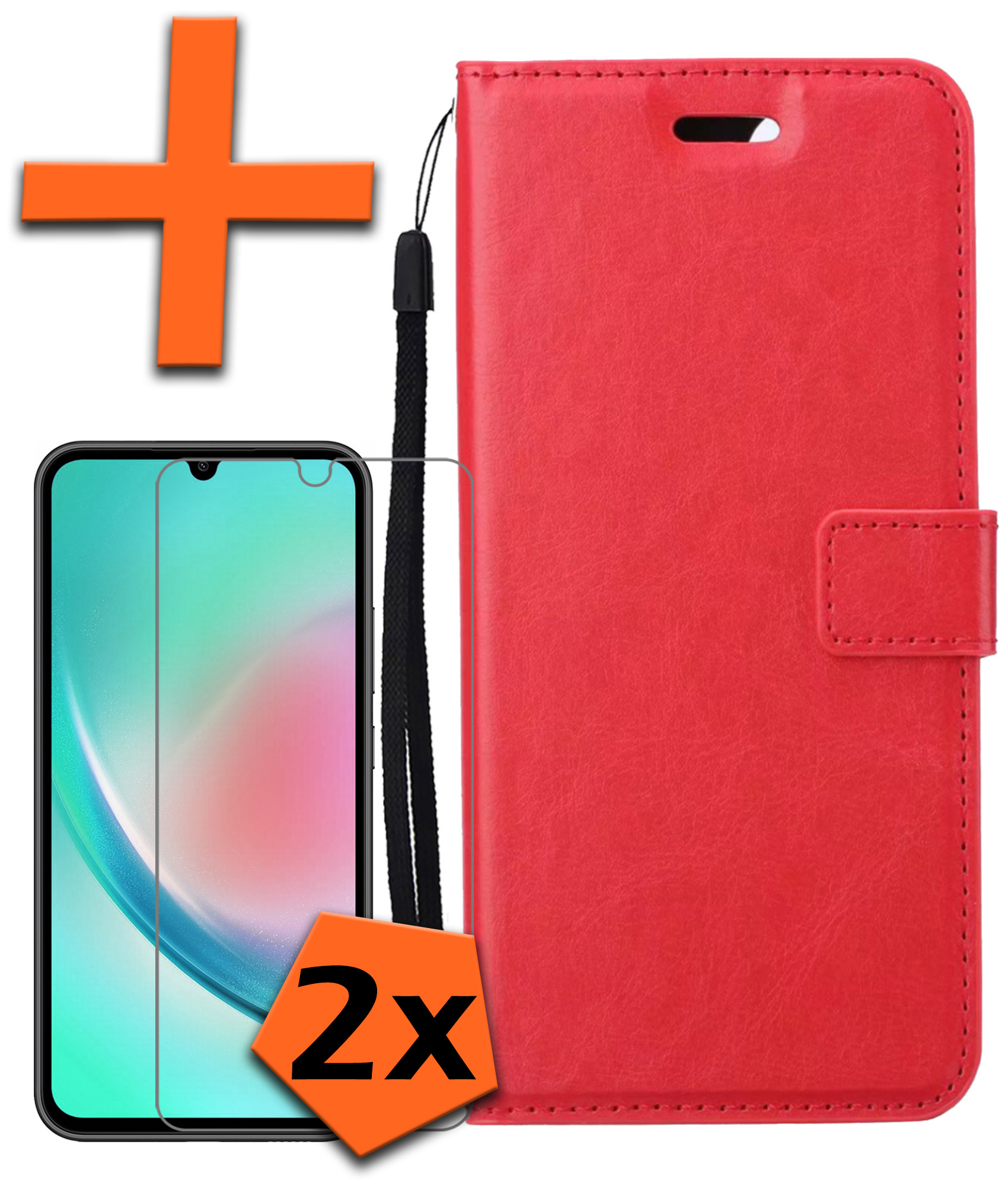 Nomfy Hoesje Geschikt voor Samsung A34 Hoes Bookcase Flipcase Book Cover Met 2x Screenprotector - Hoes Geschikt voor Samsung Galaxy A34 Hoesje Book Case - Rood