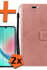 Nomfy Hoesje Geschikt voor Samsung A34 Hoes Bookcase Flipcase Book Cover Met 2x Screenprotector - Hoes Geschikt voor Samsung Galaxy A34 Hoesje Book Case - Rosé goud