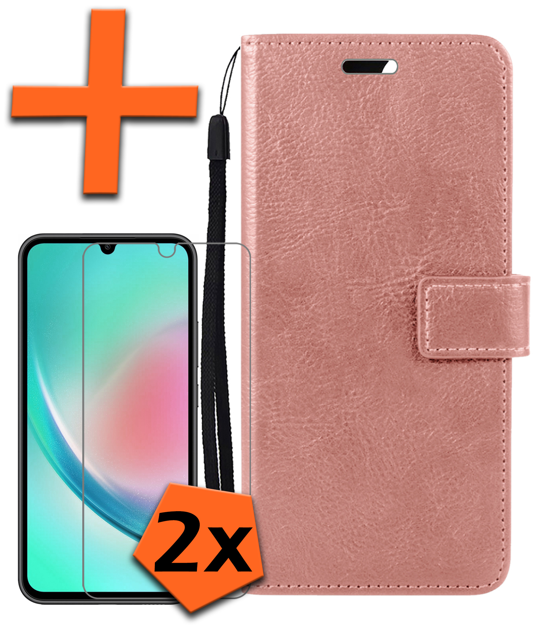 Nomfy Hoesje Geschikt voor Samsung A34 Hoes Bookcase Flipcase Book Cover Met 2x Screenprotector - Hoes Geschikt voor Samsung Galaxy A34 Hoesje Book Case - Rosé goud