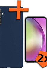 Nomfy Hoesje Geschikt voor Samsung A54 Hoesje Siliconen Cover Case Met 2x Screenprotector - Hoes Geschikt voor Samsung Galaxy A54 Hoes Back Case - Donkerblauw