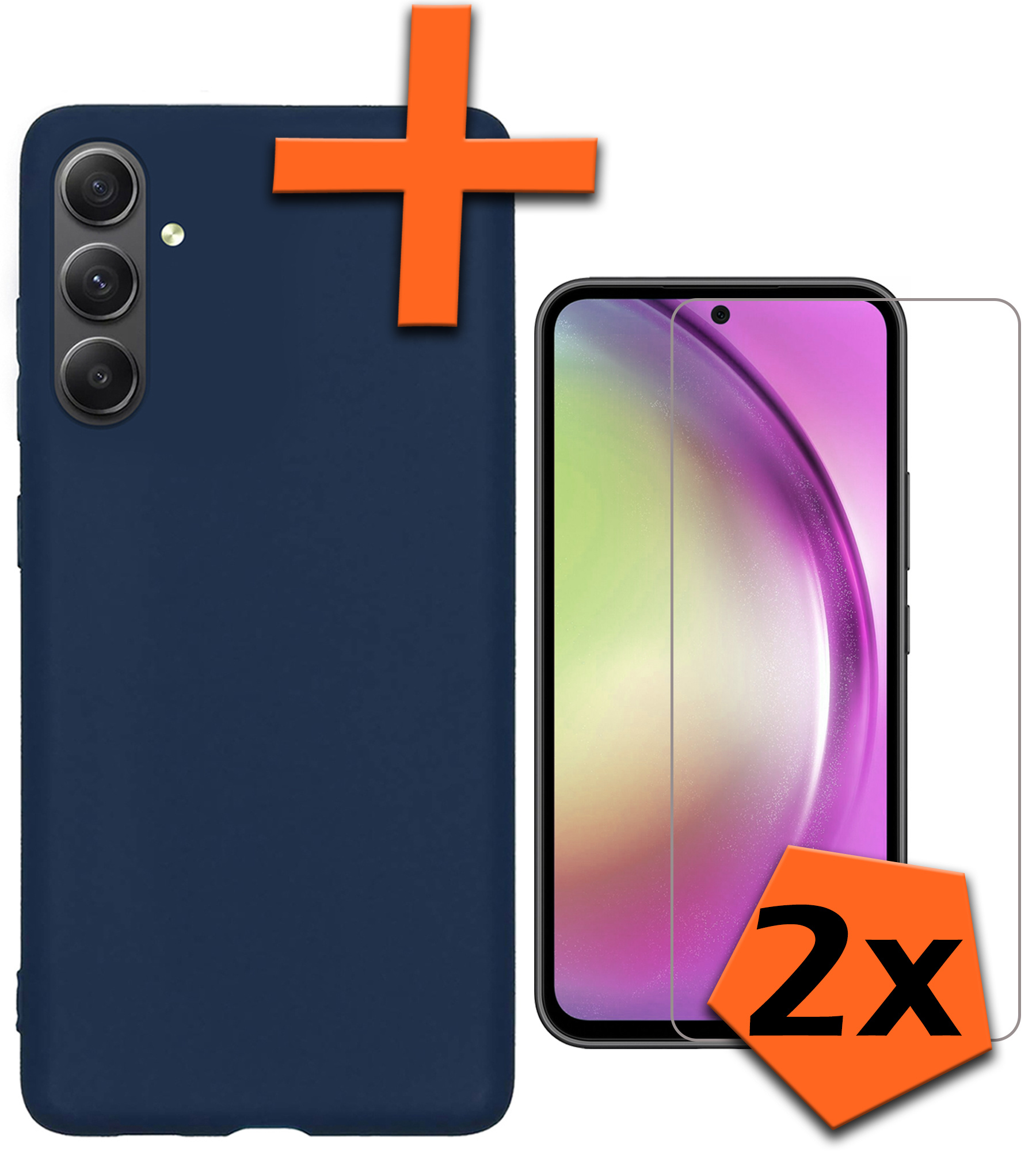 Nomfy Hoesje Geschikt voor Samsung A54 Hoesje Siliconen Cover Case Met 2x Screenprotector - Hoes Geschikt voor Samsung Galaxy A54 Hoes Back Case - Donkerblauw