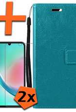 Nomfy Hoesje Geschikt voor Samsung A34 Hoes Bookcase Flipcase Book Cover Met 2x Screenprotector - Hoes Geschikt voor Samsung Galaxy A34 Hoesje Book Case - Turquoise