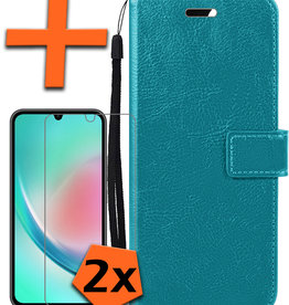 Nomfy Samsung Galaxy A34 Hoesje Bookcase Turquoise Met 2x Screenprotector