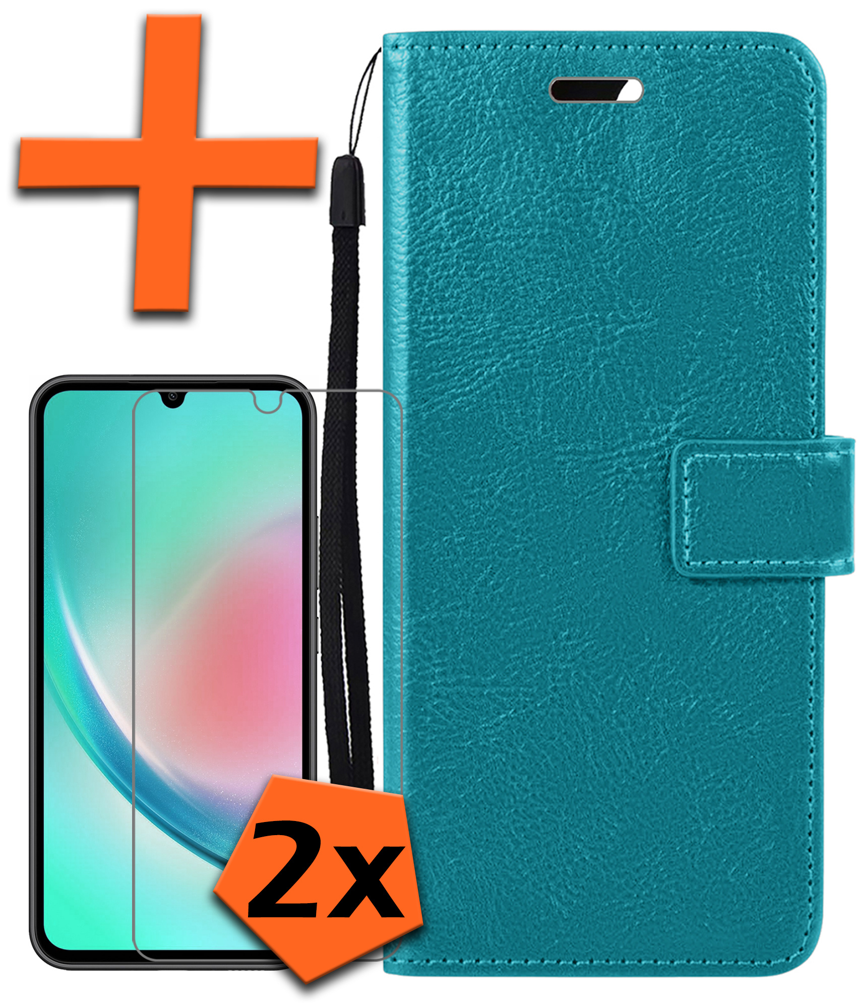 Nomfy Hoesje Geschikt voor Samsung A34 Hoes Bookcase Flipcase Book Cover Met 2x Screenprotector - Hoes Geschikt voor Samsung Galaxy A34 Hoesje Book Case - Turquoise