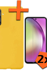 Nomfy Hoesje Geschikt voor Samsung A54 Hoesje Siliconen Cover Case Met 2x Screenprotector - Hoes Geschikt voor Samsung Galaxy A54 Hoes Back Case - Geel