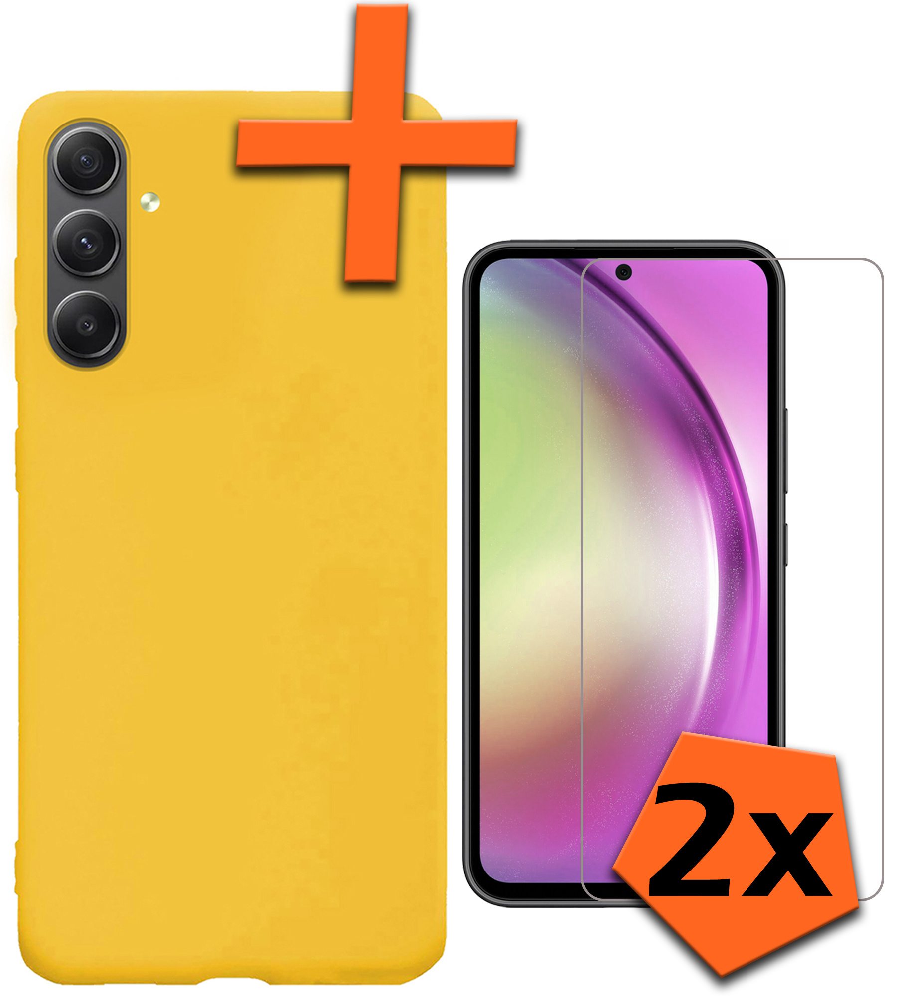 Nomfy Hoesje Geschikt voor Samsung A54 Hoesje Siliconen Cover Case Met 2x Screenprotector - Hoes Geschikt voor Samsung Galaxy A54 Hoes Back Case - Geel