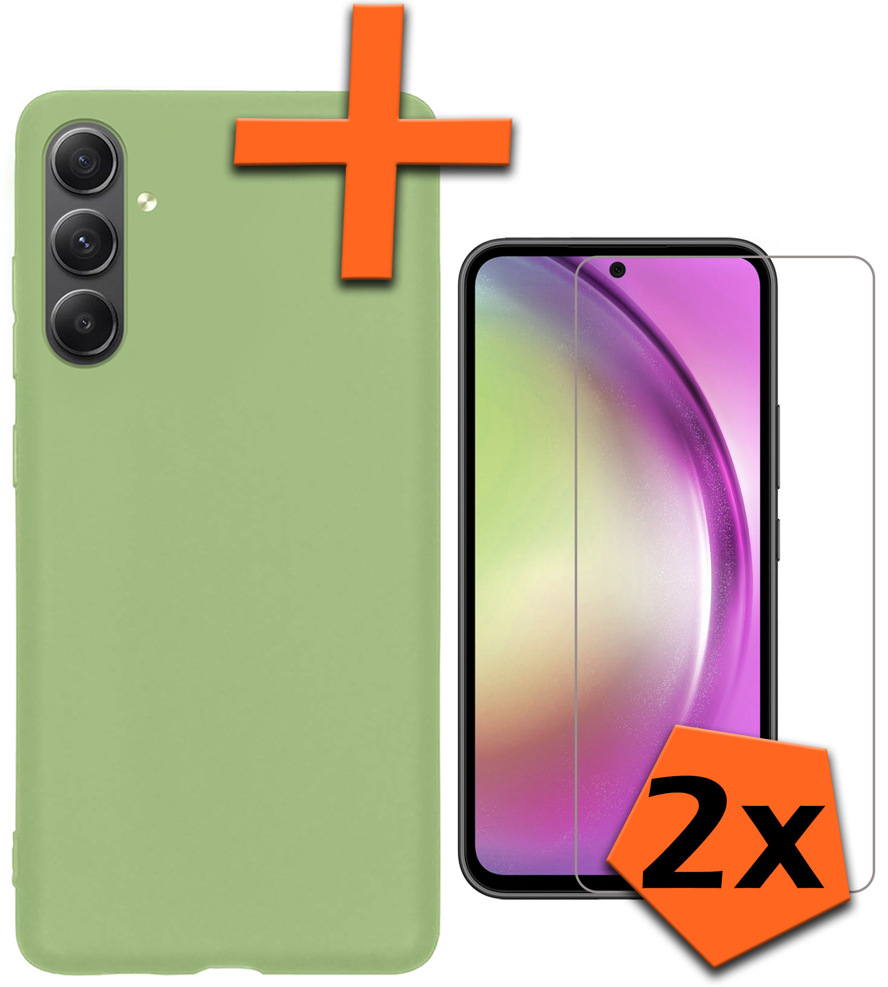 Nomfy Hoesje Geschikt voor Samsung A54 Hoesje Siliconen Cover Case Met 2x Screenprotector - Hoes Geschikt voor Samsung Galaxy A54 Hoes Back Case - Groen