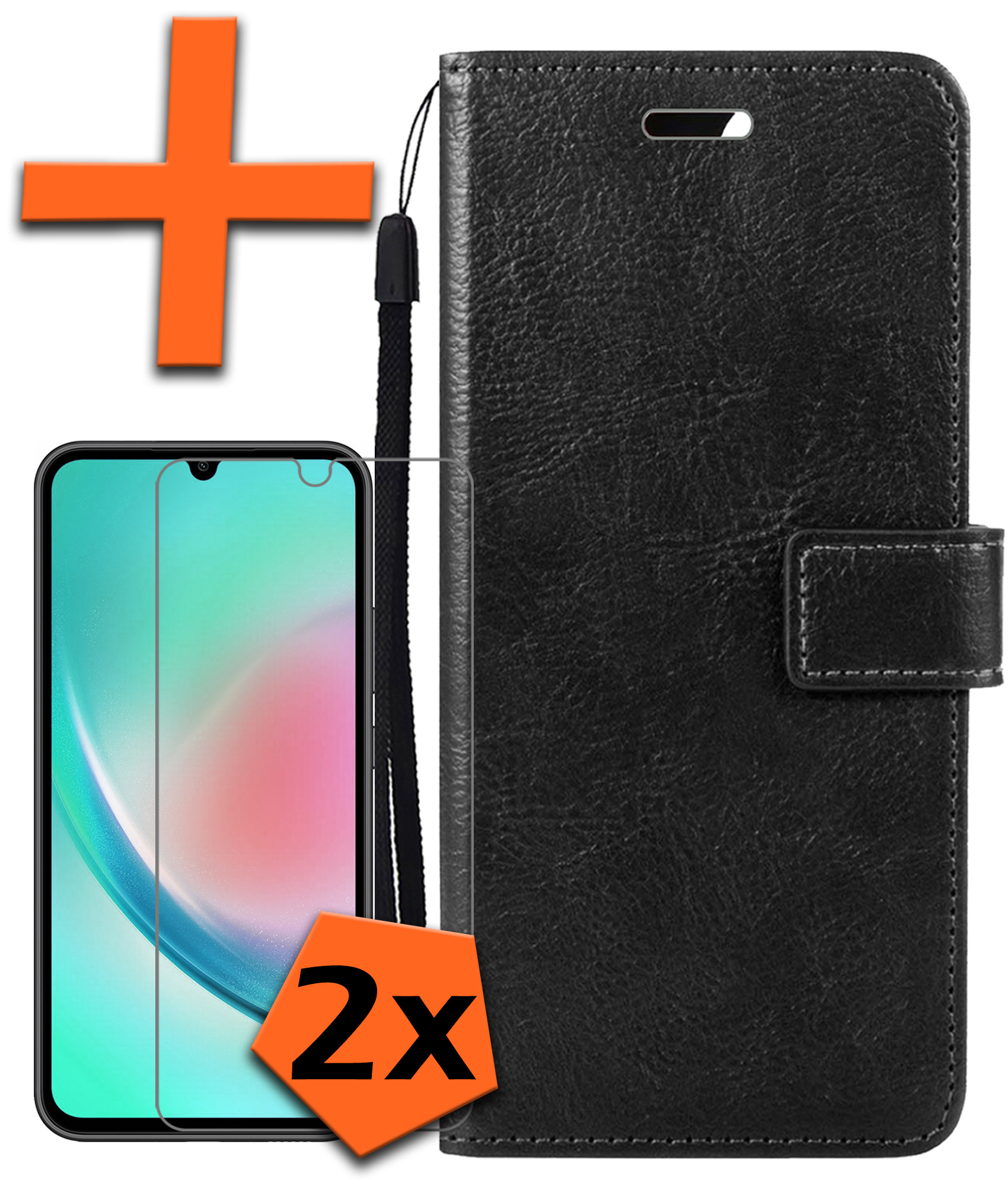 Nomfy Hoesje Geschikt voor Samsung A34 Hoes Bookcase Flipcase Book Cover Met 2x Screenprotector - Hoes Geschikt voor Samsung Galaxy A34 Hoesje Book Case - Zwart