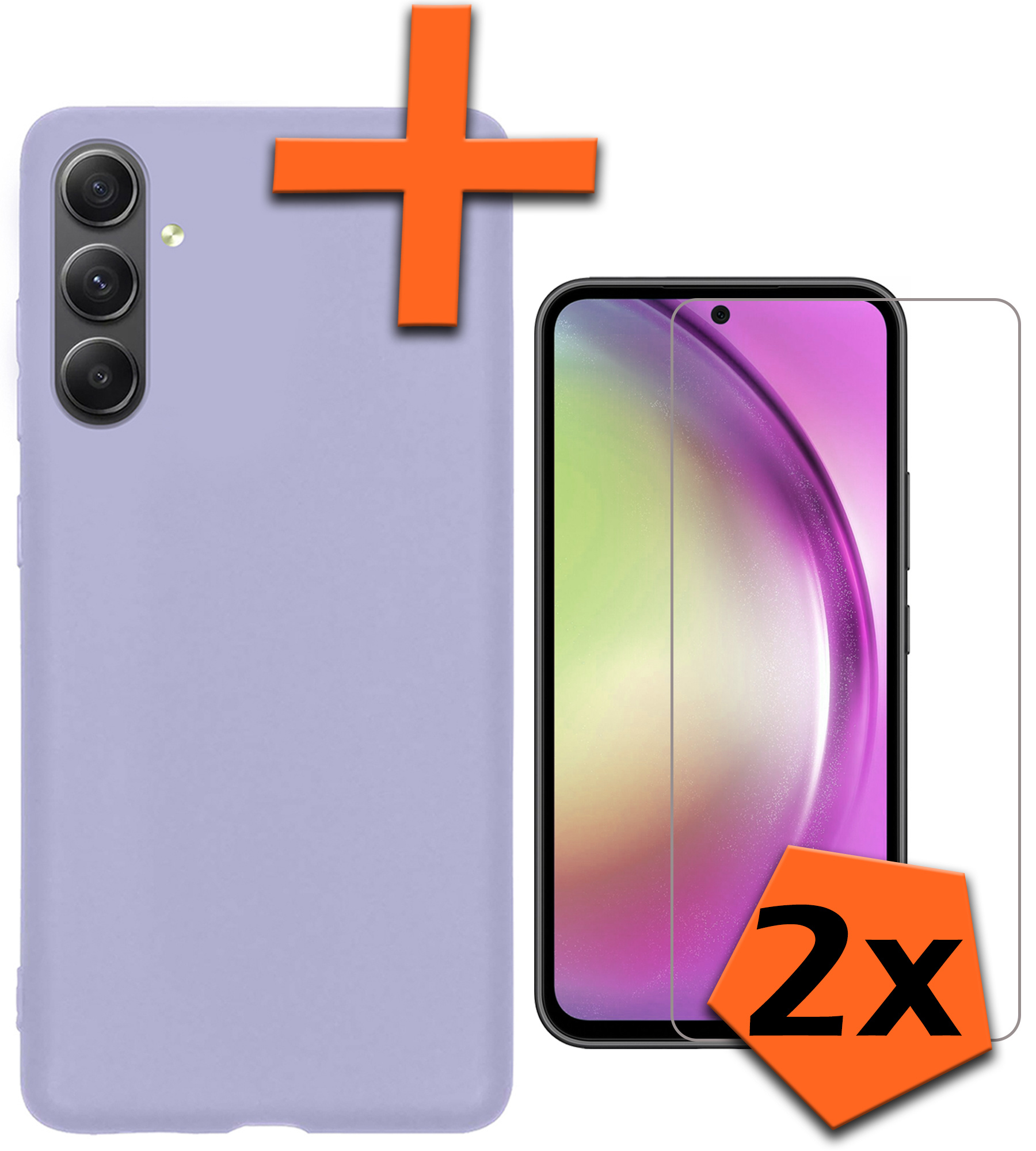 Nomfy Hoesje Geschikt voor Samsung A54 Hoesje Siliconen Cover Case Met 2x Screenprotector - Hoes Geschikt voor Samsung Galaxy A54 Hoes Back Case - Lila