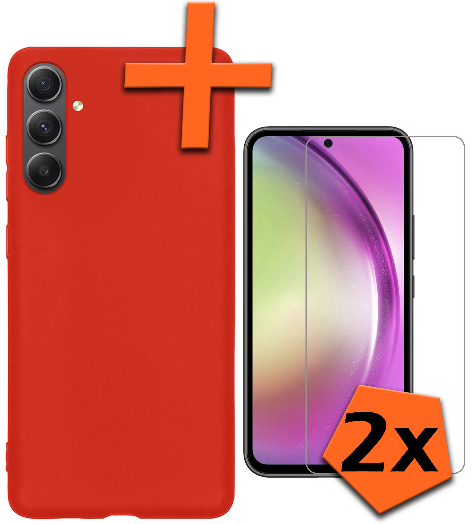 Nomfy Hoesje Geschikt voor Samsung A54 Hoesje Siliconen Cover Case Met 2x Screenprotector - Hoes Geschikt voor Samsung Galaxy A54 Hoes Back Case - Rood