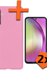Nomfy Hoesje Geschikt voor Samsung A54 Hoesje Siliconen Cover Case Met 2x Screenprotector - Hoes Geschikt voor Samsung Galaxy A54 Hoes Back Case - Lichtroze