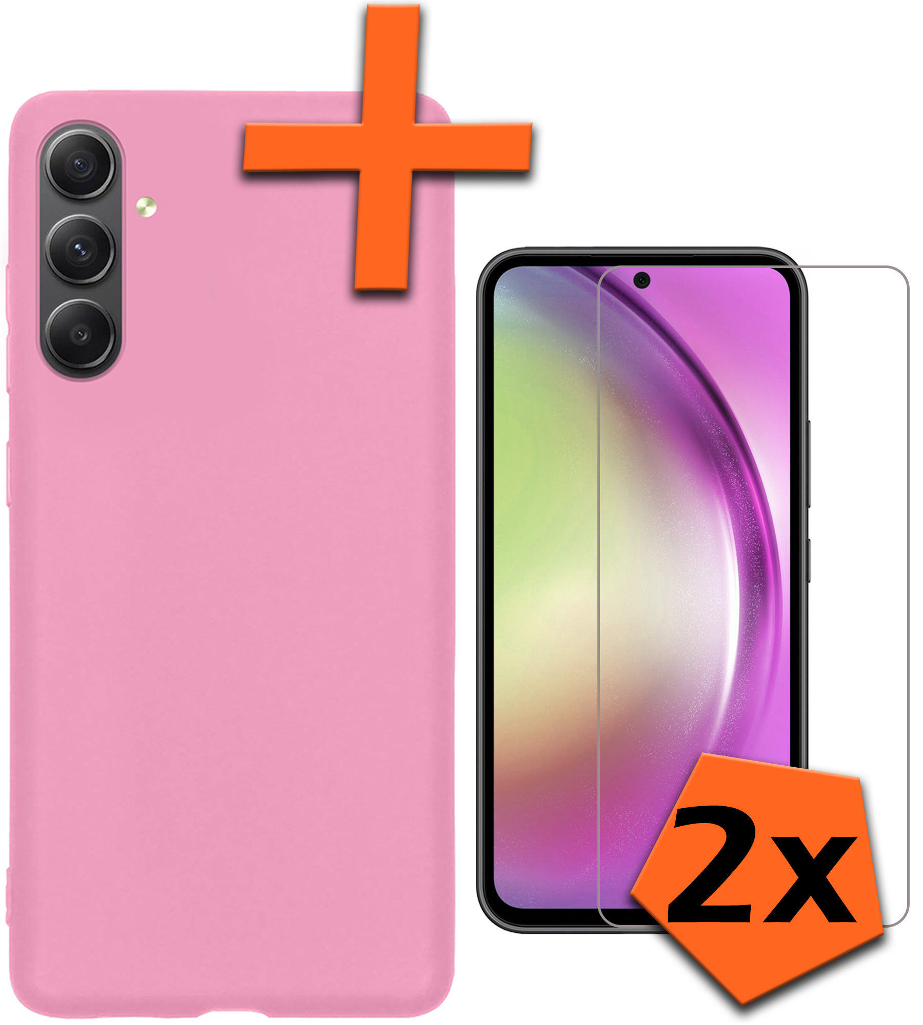 Nomfy Hoesje Geschikt voor Samsung A54 Hoesje Siliconen Cover Case Met 2x Screenprotector - Hoes Geschikt voor Samsung Galaxy A54 Hoes Back Case - Lichtroze