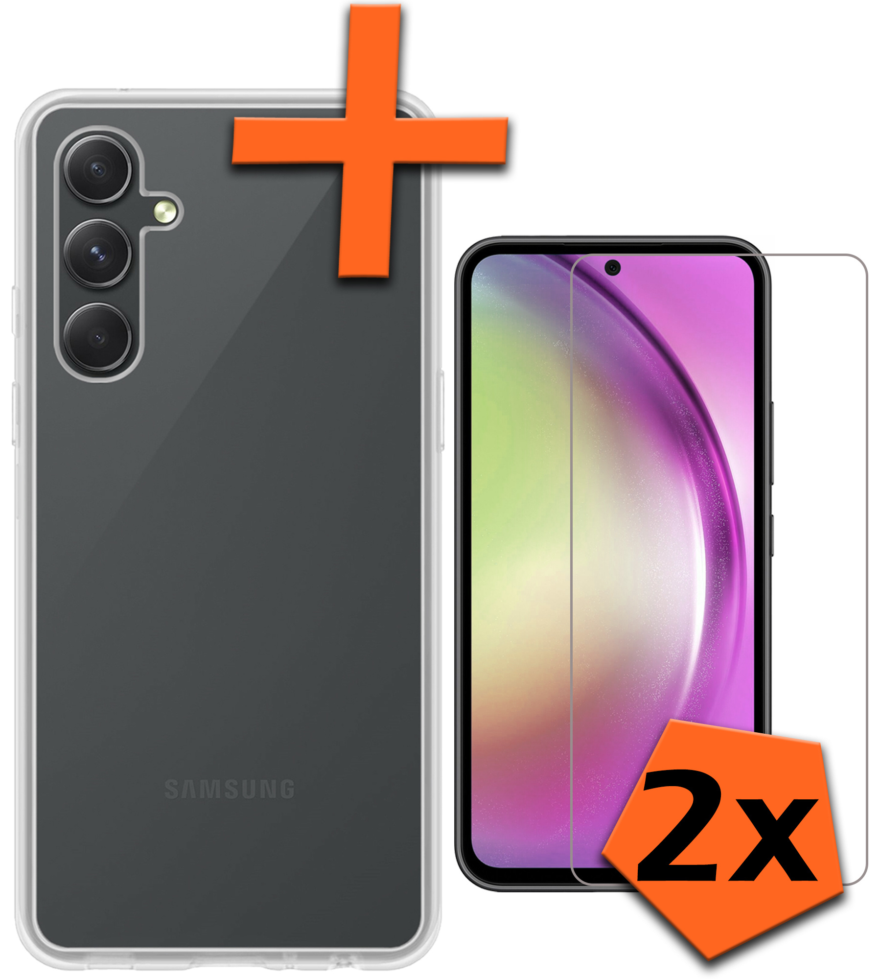 Nomfy Hoesje Geschikt voor Samsung A54 Hoesje Siliconen Cover Case Met 2x Screenprotector - Hoes Geschikt voor Samsung Galaxy A54 Hoes Back Case - Transparant