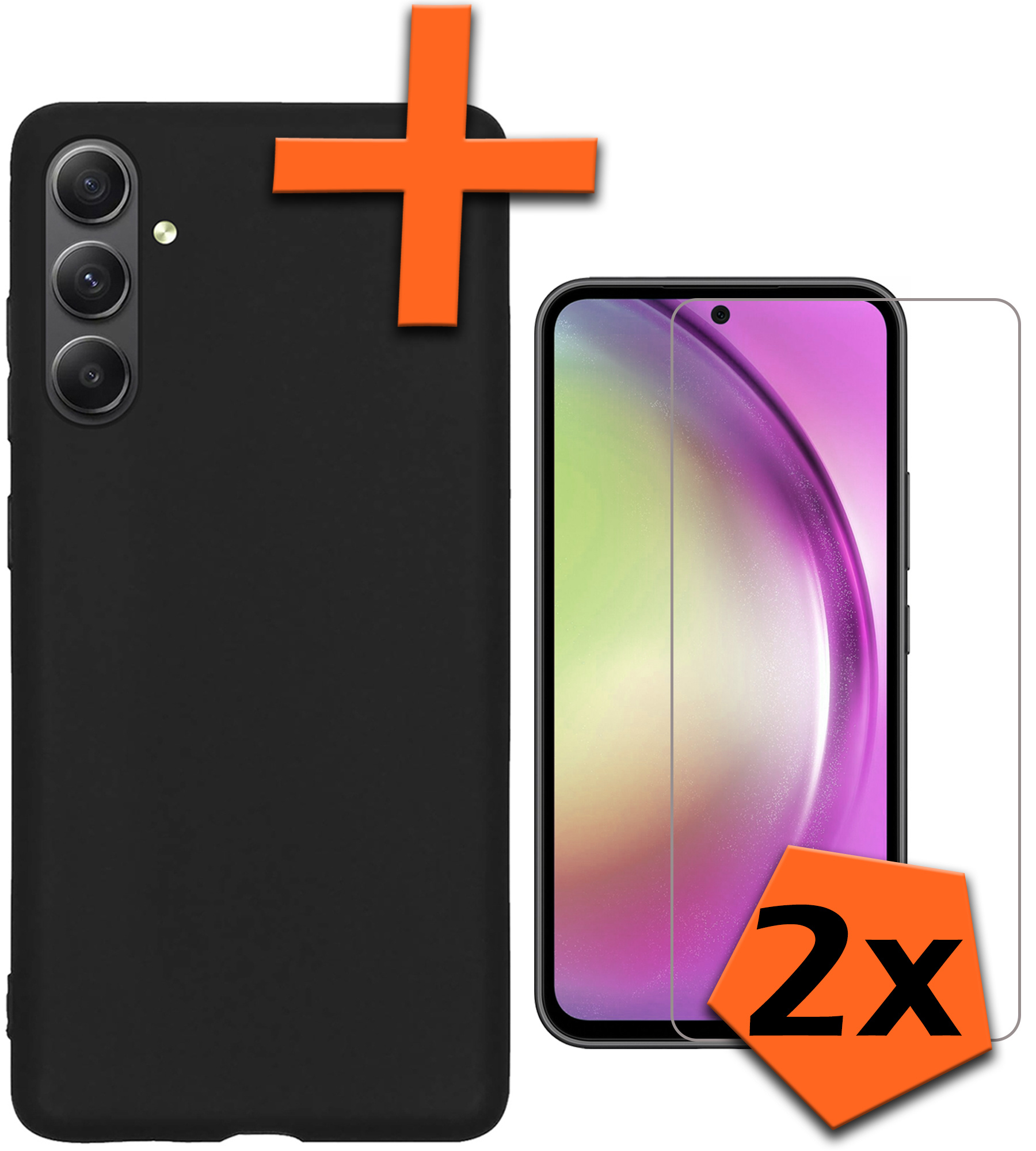 Samsung A54 Hoesje Siliconen Case Back Cover Met 2x Screenprotector - Samsung Galaxy A54 Hoes Cover Silicone - Zwart