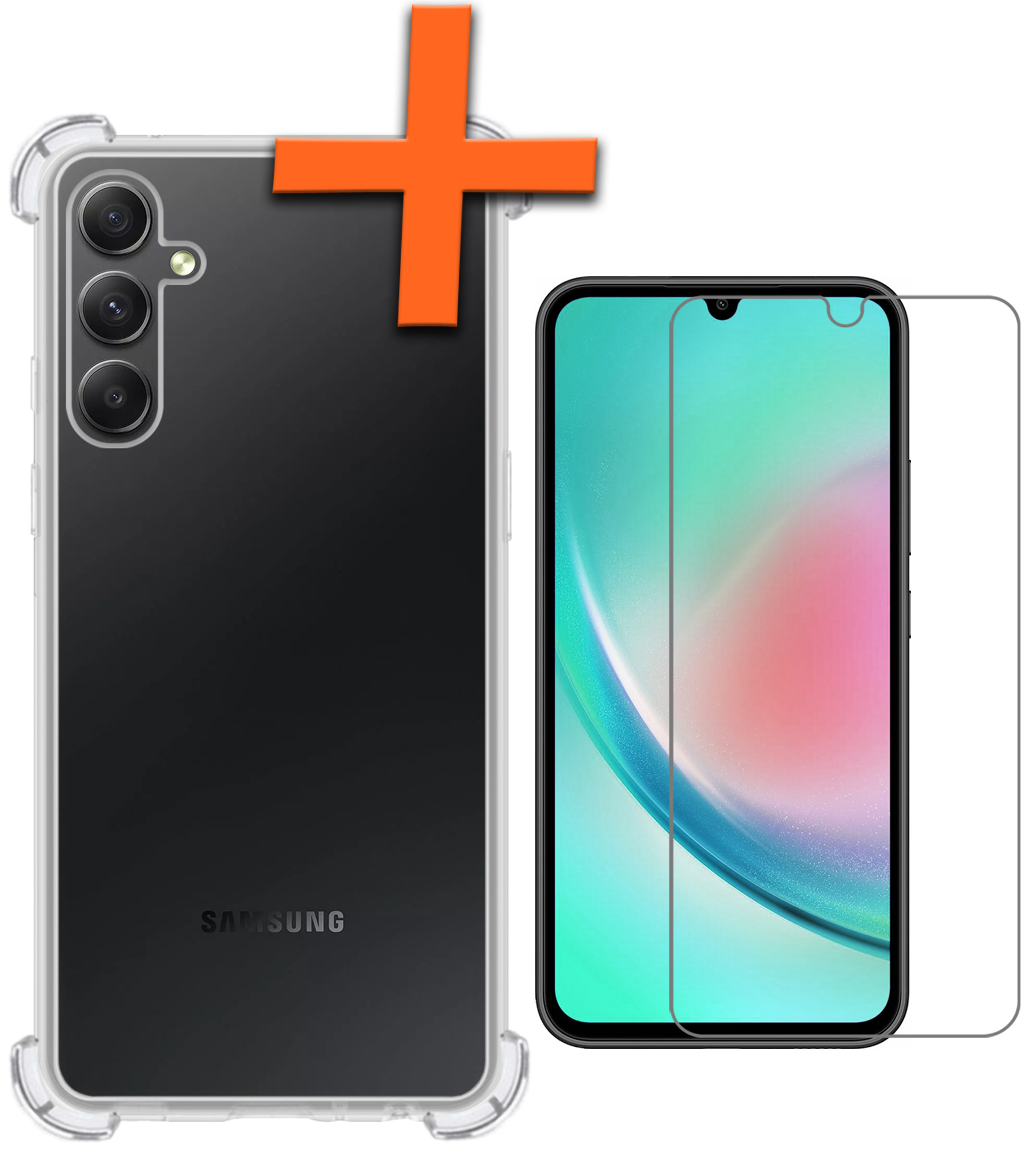 Nomfy Hoesje Geschikt voor Samsung A34 Hoesje Shock Proof Cover Case Shockproof Met Screenprotector - Hoes Geschikt voor Samsung Galaxy A34 Hoes Siliconen Back Case - Transparant