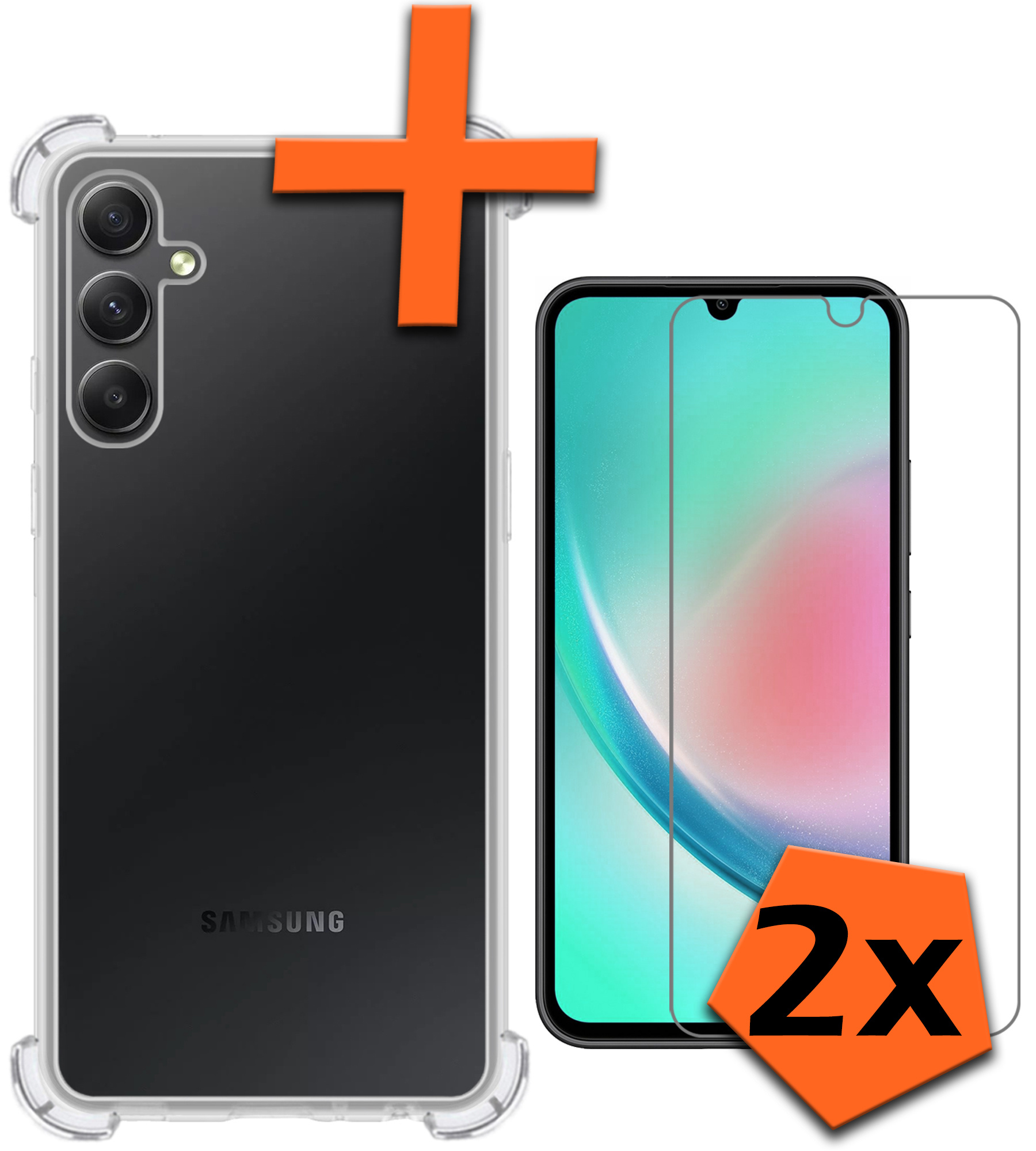 Nomfy Hoesje Geschikt voor Samsung A34 Hoesje Shock Proof Cover Case Shockproof Met 2x Screenprotector - Hoes Geschikt voor Samsung Galaxy A34 Hoes Siliconen Back Case - Transparant