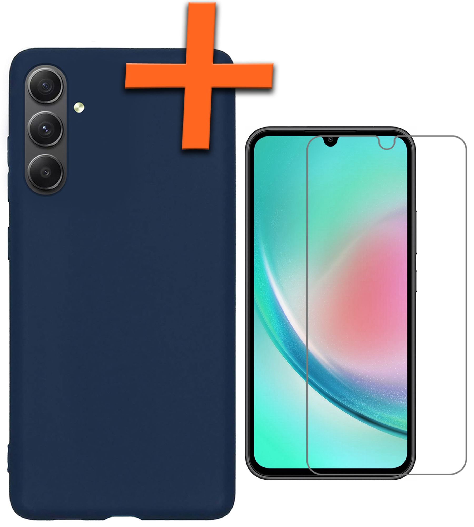 Nomfy Hoesje Geschikt voor Samsung A34 Hoesje Siliconen Cover Case Met Screenprotector - Hoes Geschikt voor Samsung Galaxy A34 Hoes Back Case - Donkerblauw