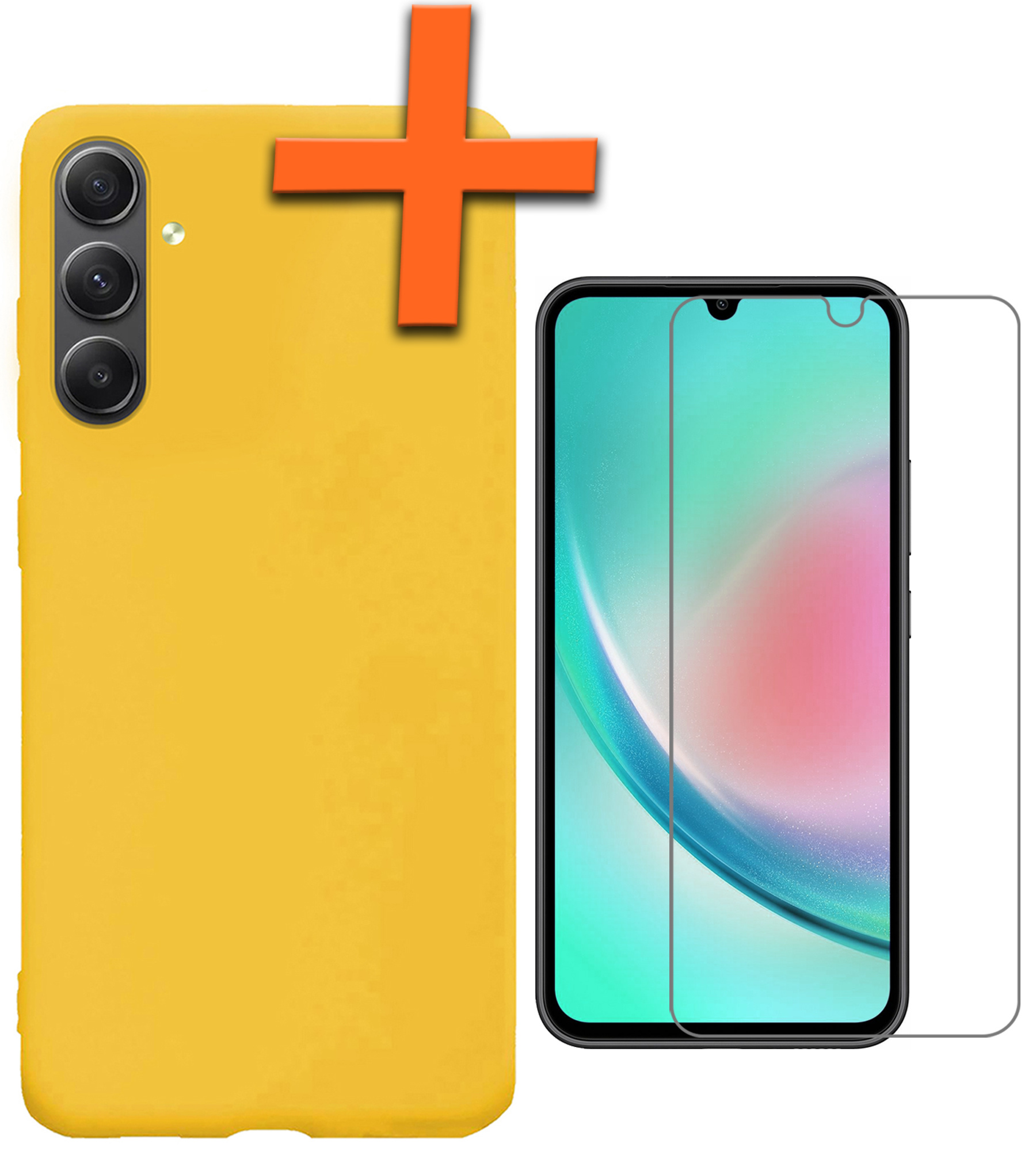 Nomfy Hoesje Geschikt voor Samsung A34 Hoesje Siliconen Cover Case Met Screenprotector - Hoes Geschikt voor Samsung Galaxy A34 Hoes Back Case - Geel