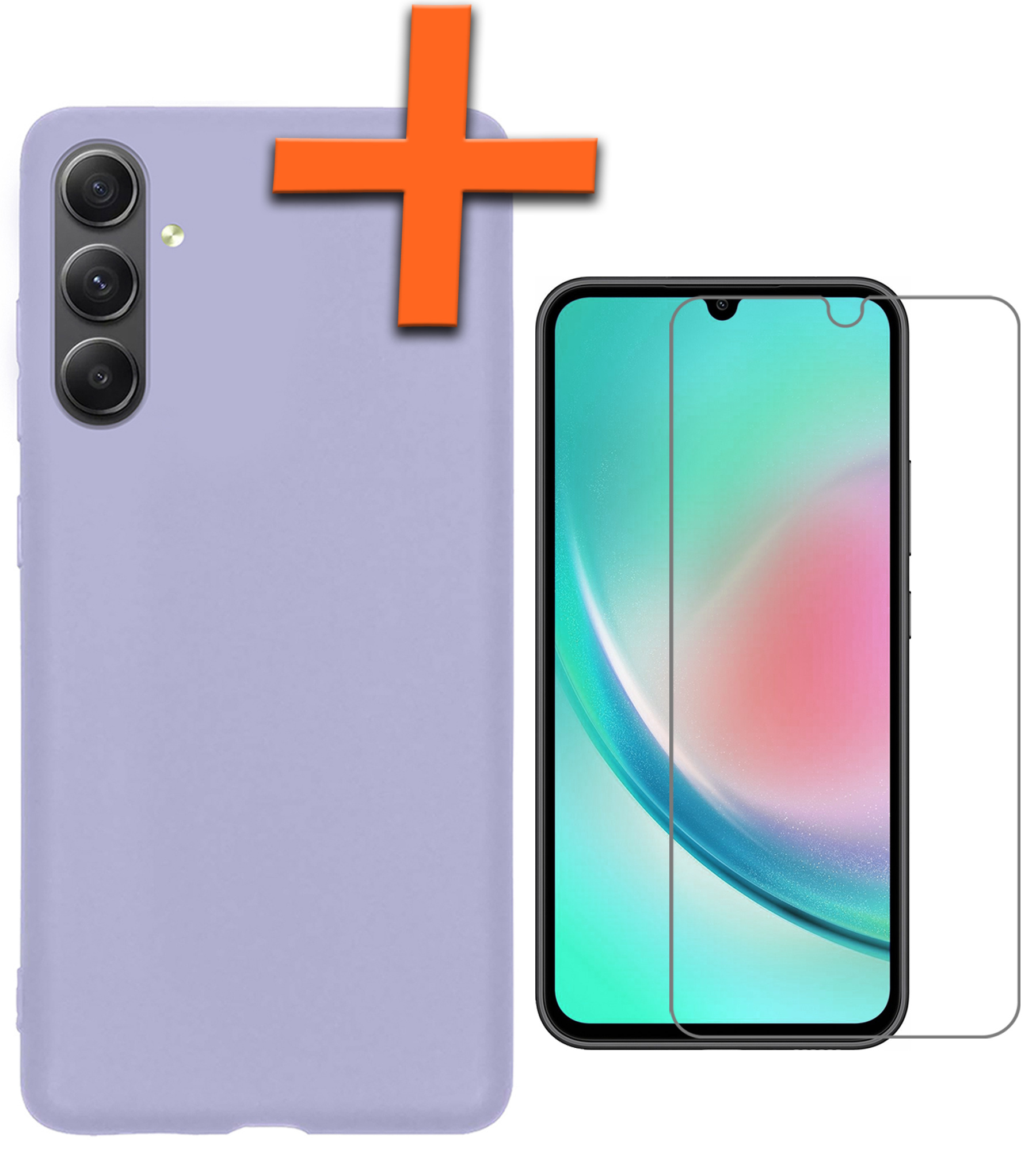 Nomfy Hoesje Geschikt voor Samsung A34 Hoesje Siliconen Cover Case Met Screenprotector - Hoes Geschikt voor Samsung Galaxy A34 Hoes Back Case - Lila