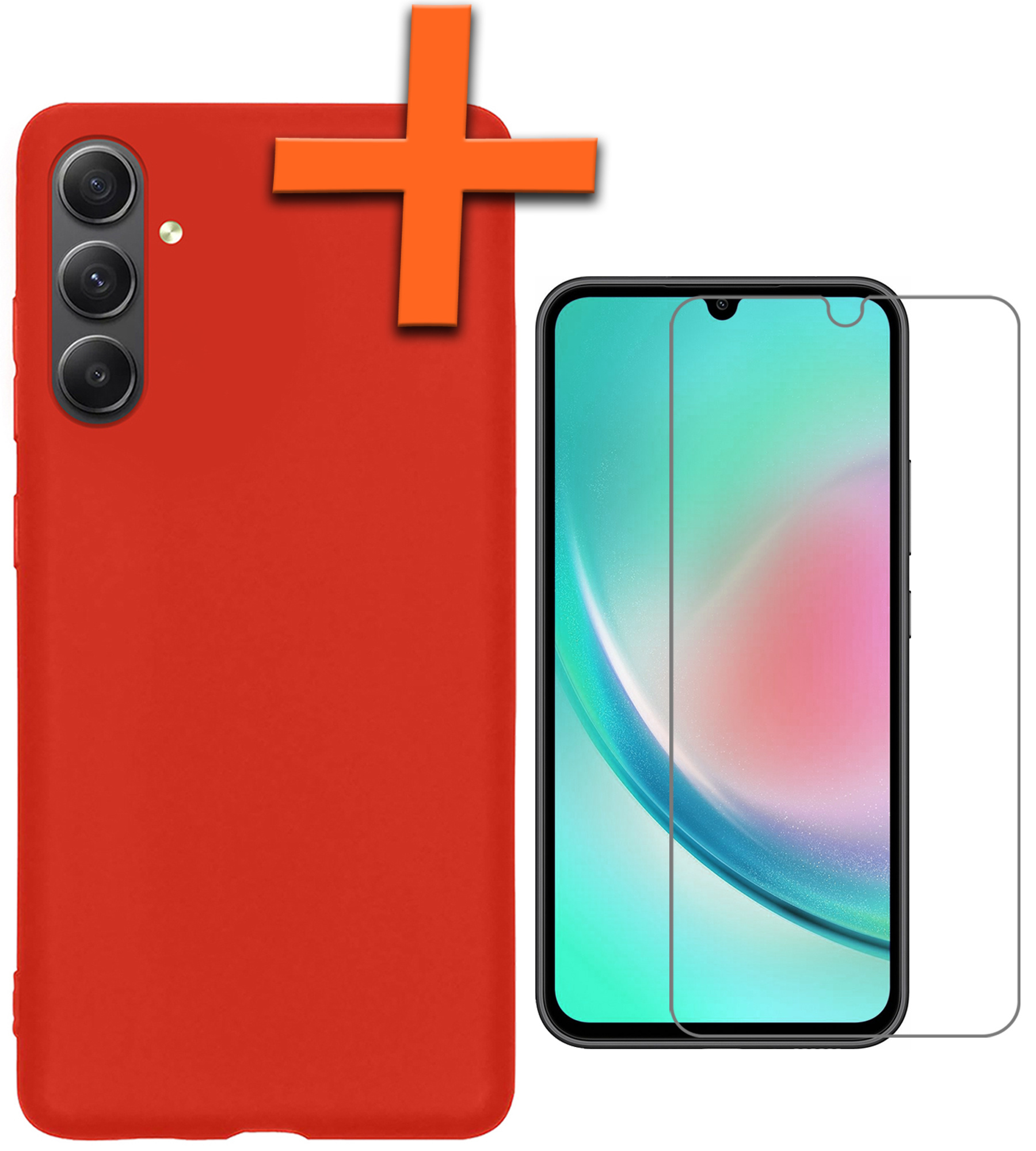 Nomfy Hoesje Geschikt voor Samsung A34 Hoesje Siliconen Cover Case Met Screenprotector - Hoes Geschikt voor Samsung Galaxy A34 Hoes Back Case - Rood