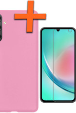 Nomfy Hoesje Geschikt voor Samsung A34 Hoesje Siliconen Cover Case Met Screenprotector - Hoes Geschikt voor Samsung Galaxy A34 Hoes Back Case - Lichtroze