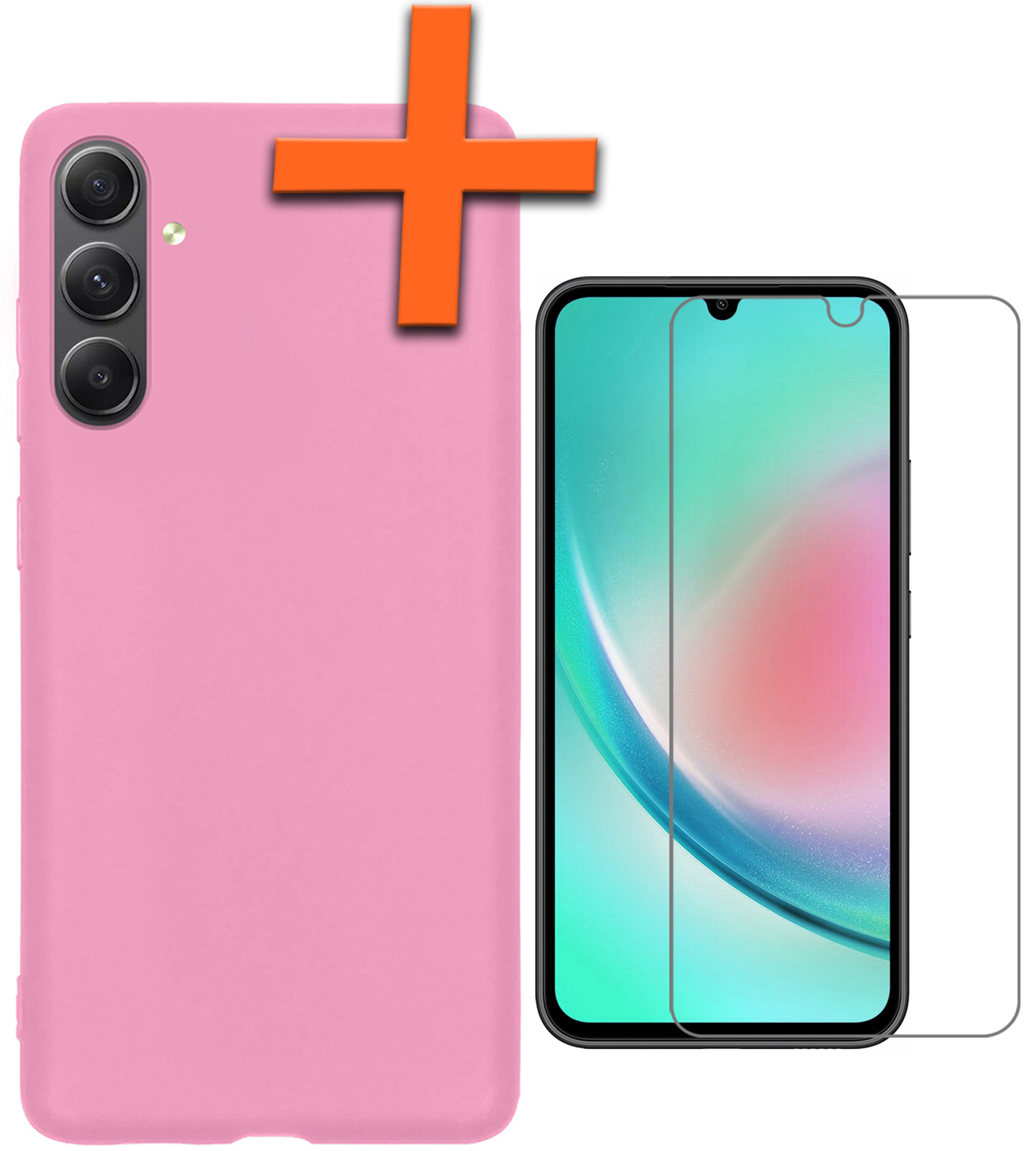 Nomfy Hoesje Geschikt voor Samsung A34 Hoesje Siliconen Cover Case Met Screenprotector - Hoes Geschikt voor Samsung Galaxy A34 Hoes Back Case - Lichtroze