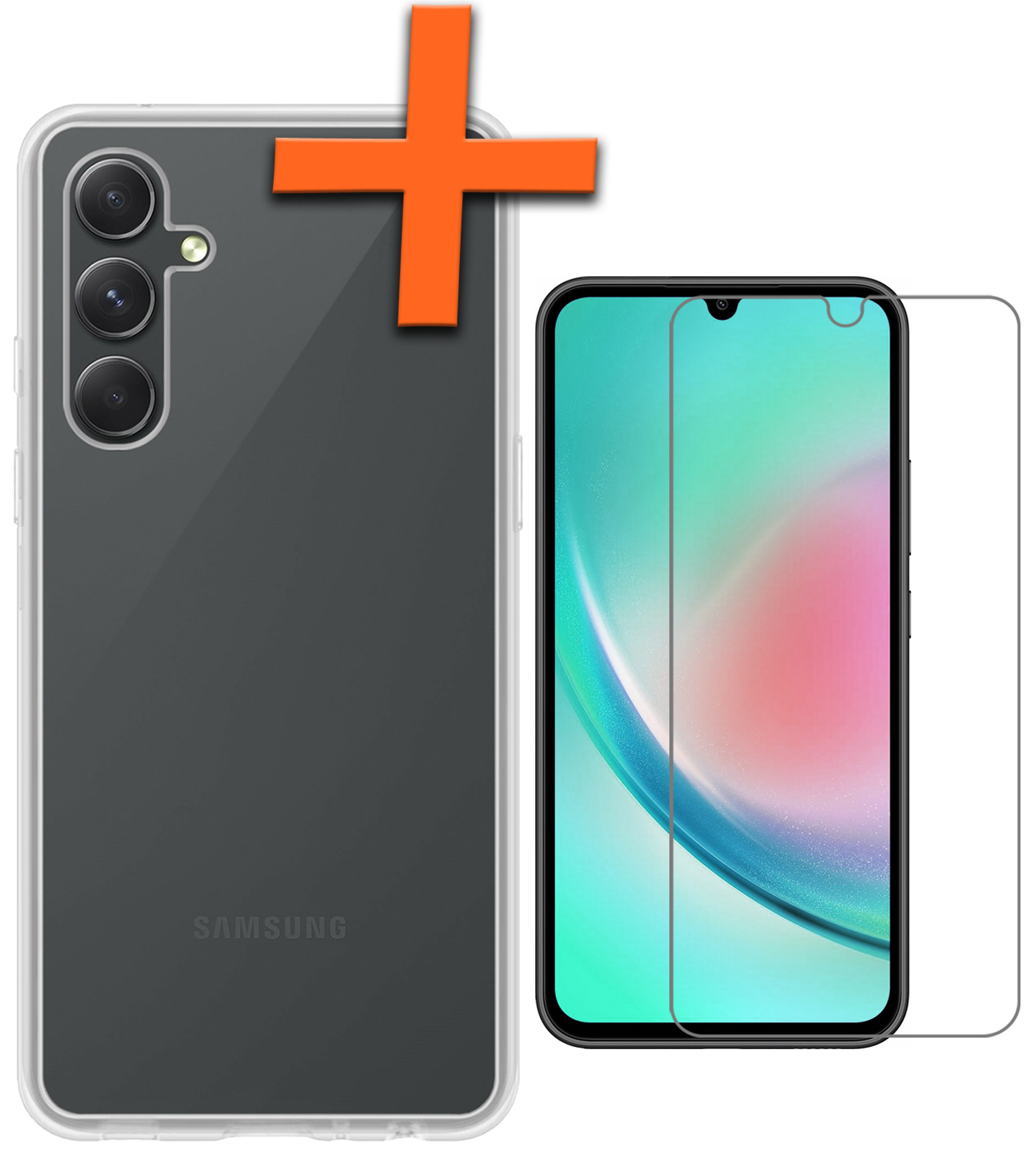 Nomfy Hoesje Geschikt voor Samsung A34 Hoesje Siliconen Cover Case Met Screenprotector - Hoes Geschikt voor Samsung Galaxy A34 Hoes Back Case - Transparant