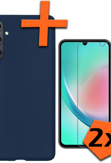 Nomfy Hoesje Geschikt voor Samsung A34 Hoesje Siliconen Cover Case Met 2x Screenprotector - Hoes Geschikt voor Samsung Galaxy A34 Hoes Back Case - Donkerblauw