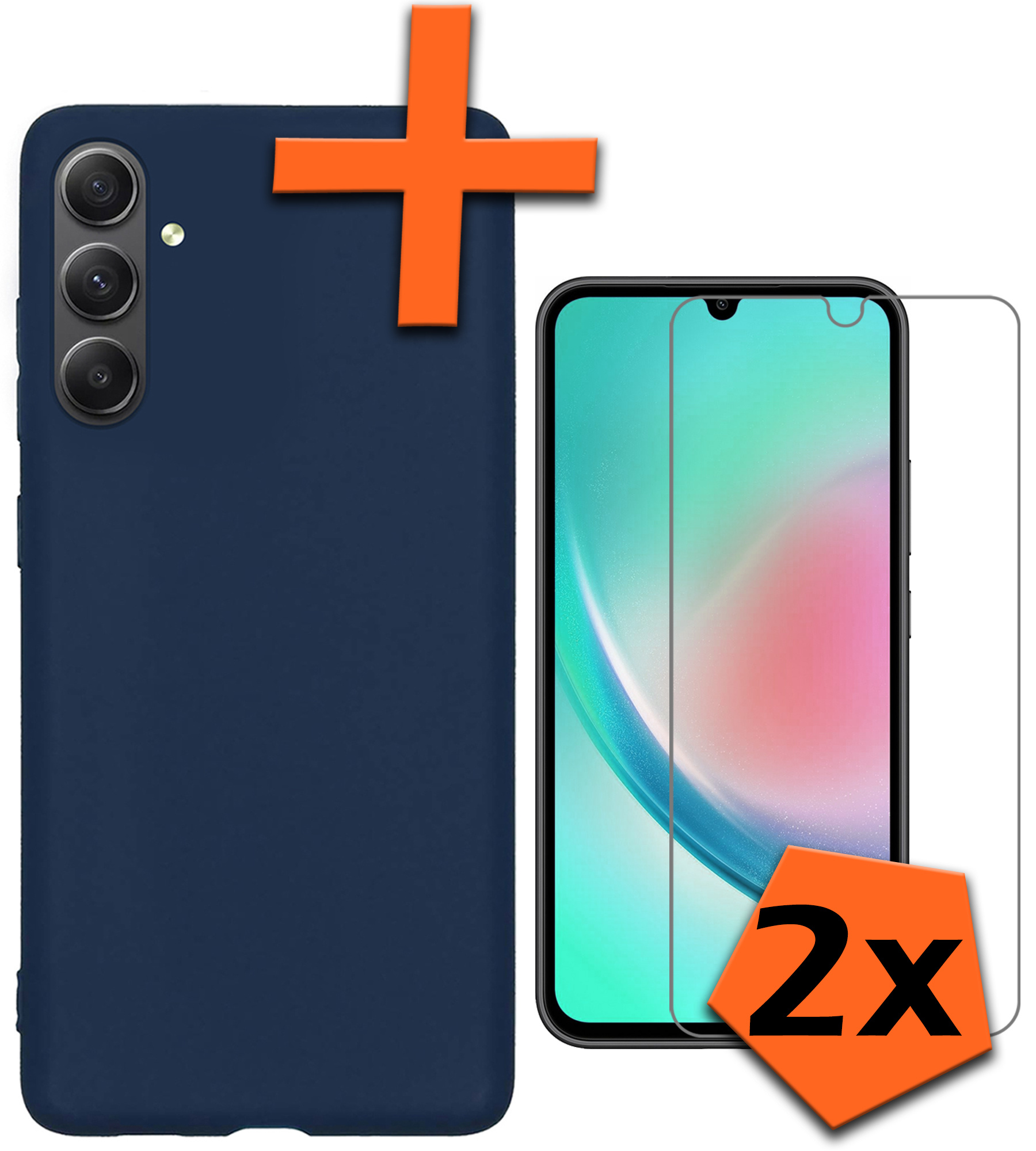 Nomfy Hoesje Geschikt voor Samsung A34 Hoesje Siliconen Cover Case Met 2x Screenprotector - Hoes Geschikt voor Samsung Galaxy A34 Hoes Back Case - Donkerblauw