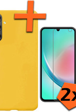 Nomfy Hoesje Geschikt voor Samsung A34 Hoesje Siliconen Cover Case Met 2x Screenprotector - Hoes Geschikt voor Samsung Galaxy A34 Hoes Back Case - Geel