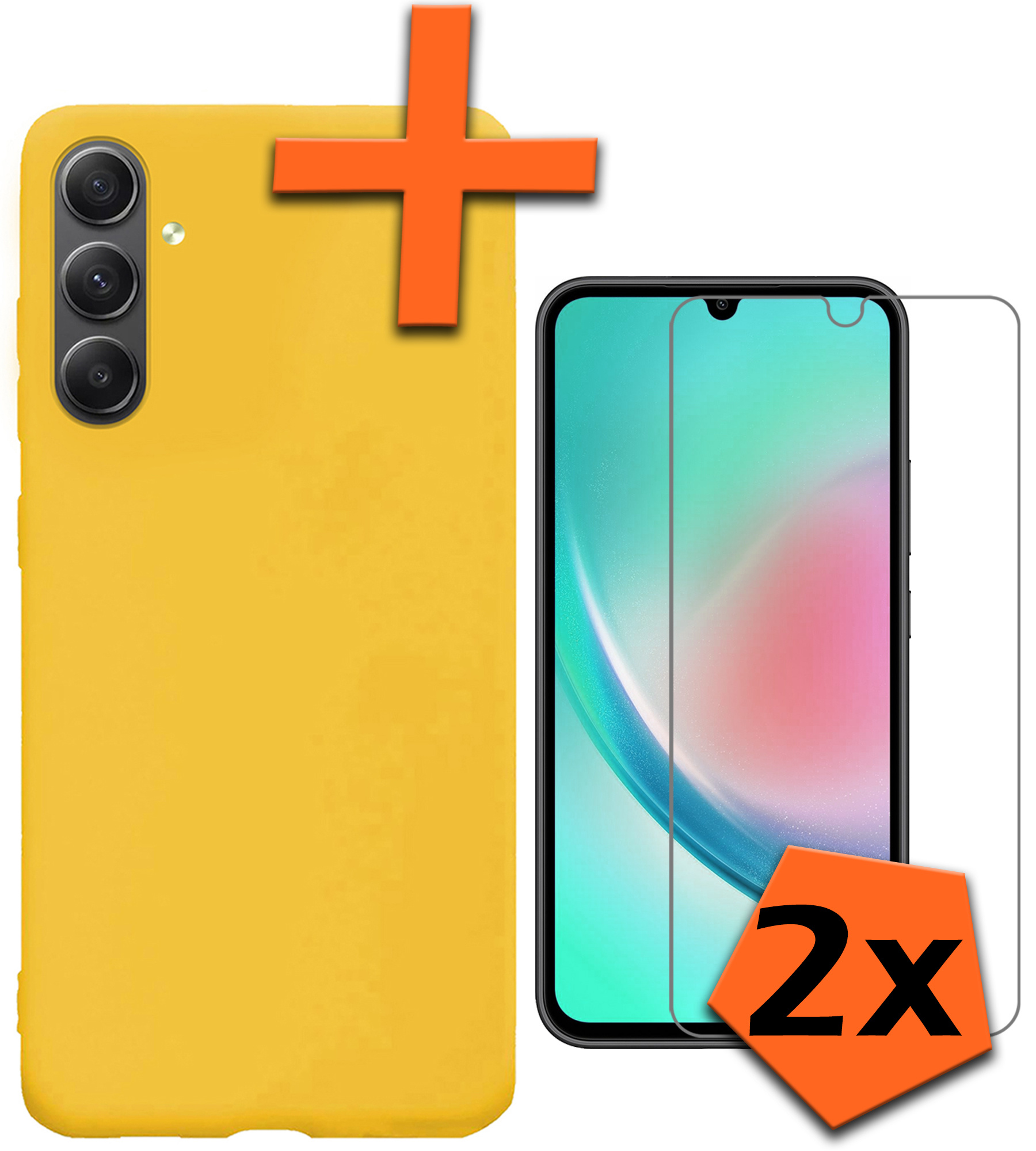 Nomfy Hoesje Geschikt voor Samsung A34 Hoesje Siliconen Cover Case Met 2x Screenprotector - Hoes Geschikt voor Samsung Galaxy A34 Hoes Back Case - Geel