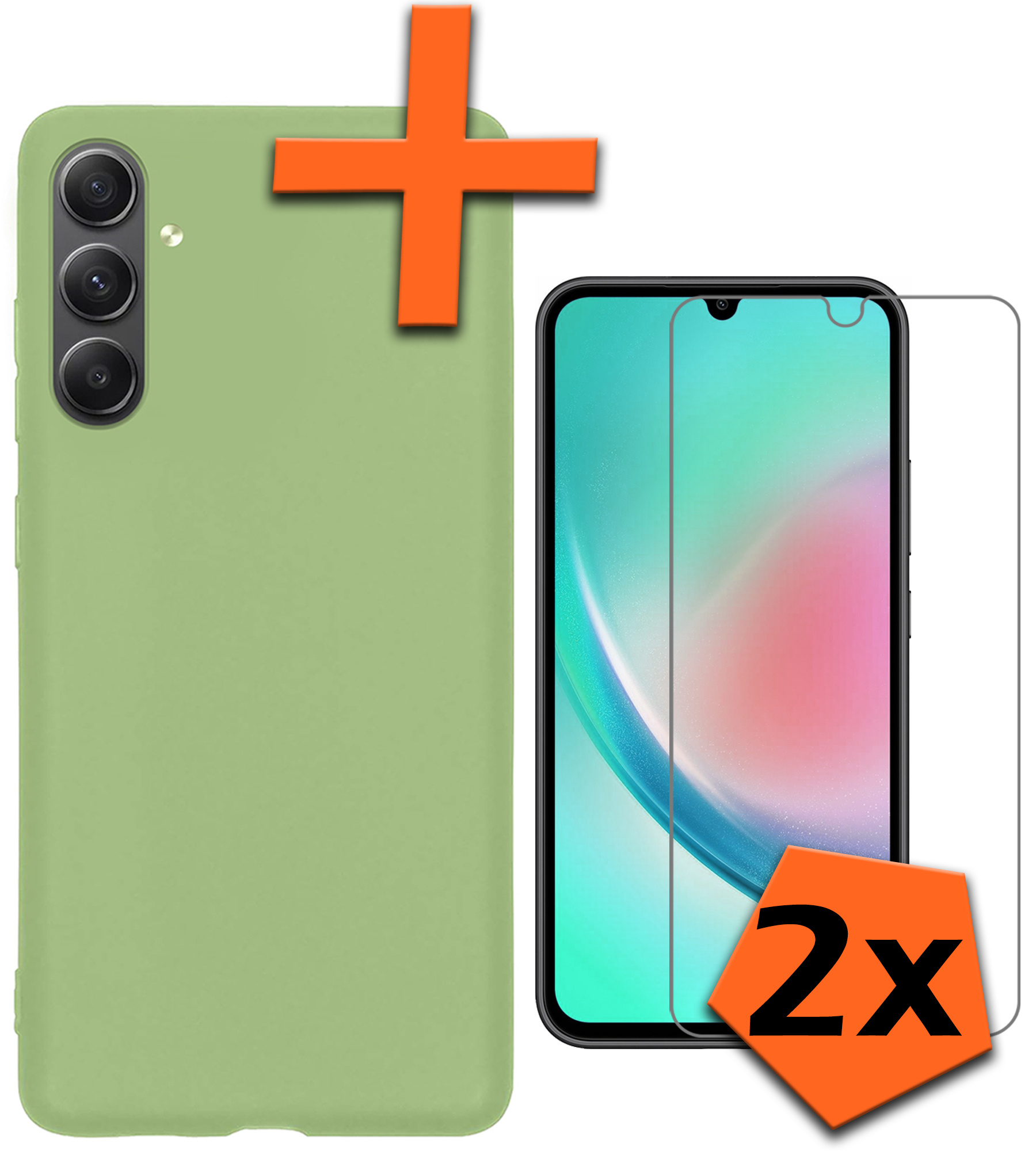 Nomfy Hoesje Geschikt voor Samsung A34 Hoesje Siliconen Cover Case Met 2x Screenprotector - Hoes Geschikt voor Samsung Galaxy A34 Hoes Back Case - Groen