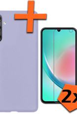 Nomfy Hoesje Geschikt voor Samsung A34 Hoesje Siliconen Cover Case Met 2x Screenprotector - Hoes Geschikt voor Samsung Galaxy A34 Hoes Back Case - Lila