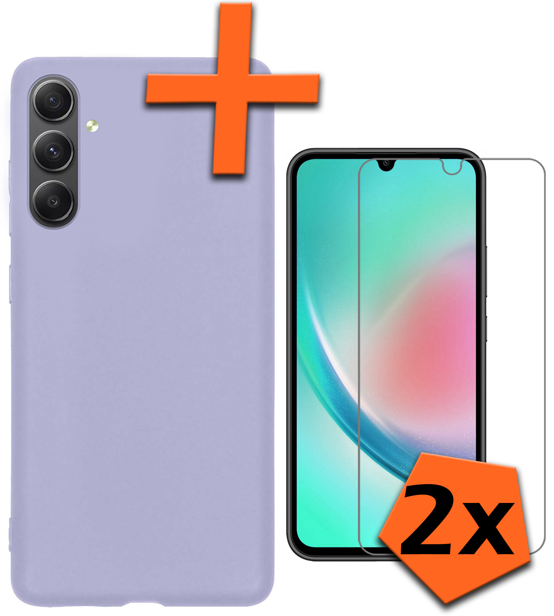 Nomfy Hoesje Geschikt voor Samsung A34 Hoesje Siliconen Cover Case Met 2x Screenprotector - Hoes Geschikt voor Samsung Galaxy A34 Hoes Back Case - Lila
