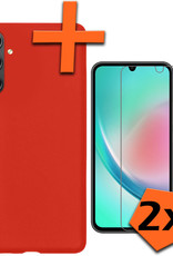 Nomfy Hoesje Geschikt voor Samsung A34 Hoesje Siliconen Cover Case Met 2x Screenprotector - Hoes Geschikt voor Samsung Galaxy A34 Hoes Back Case - Rood
