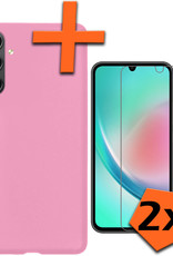 Nomfy Hoesje Geschikt voor Samsung A34 Hoesje Siliconen Cover Case Met 2x Screenprotector - Hoes Geschikt voor Samsung Galaxy A34 Hoes Back Case - Lichtroze