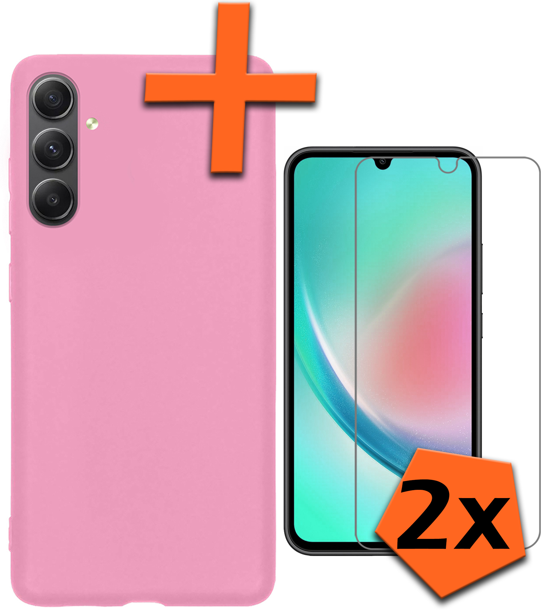 Nomfy Hoesje Geschikt voor Samsung A34 Hoesje Siliconen Cover Case Met 2x Screenprotector - Hoes Geschikt voor Samsung Galaxy A34 Hoes Back Case - Lichtroze