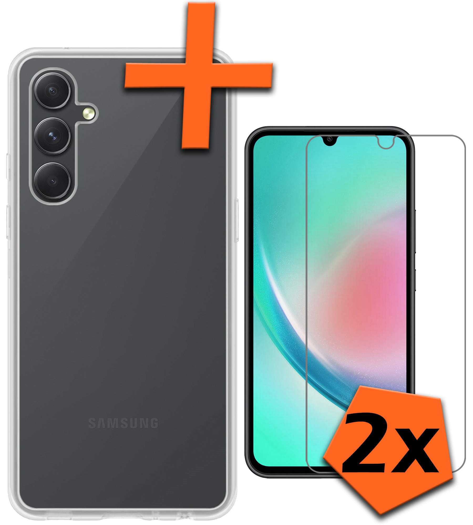 Nomfy Hoesje Geschikt voor Samsung A34 Hoesje Siliconen Cover Case Met 2x Screenprotector - Hoes Geschikt voor Samsung Galaxy A34 Hoes Back Case - Transparant