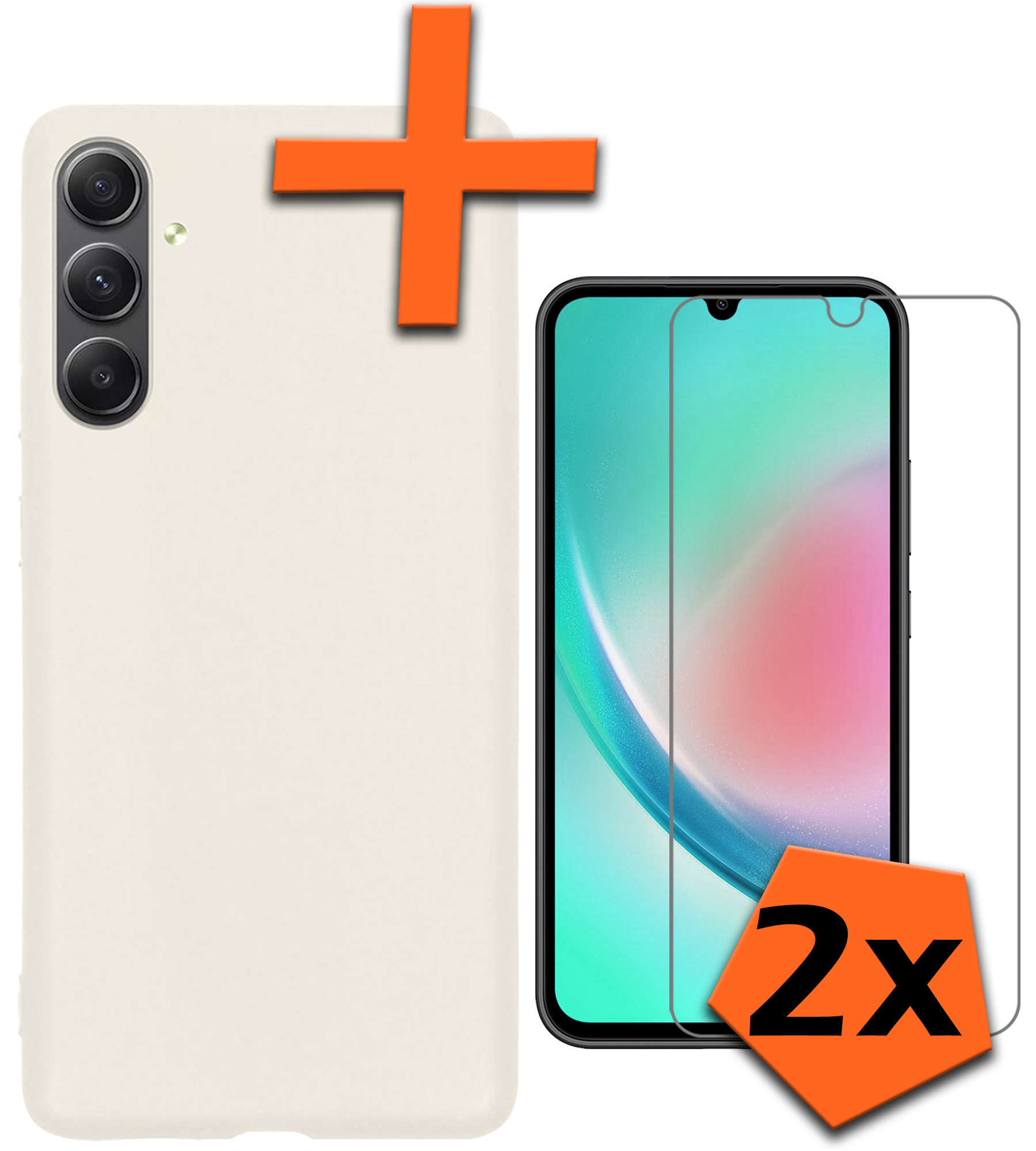 Nomfy Hoesje Geschikt voor Samsung A34 Hoesje Siliconen Cover Case Met 2x Screenprotector - Hoes Geschikt voor Samsung Galaxy A34 Hoes Back Case - Wit