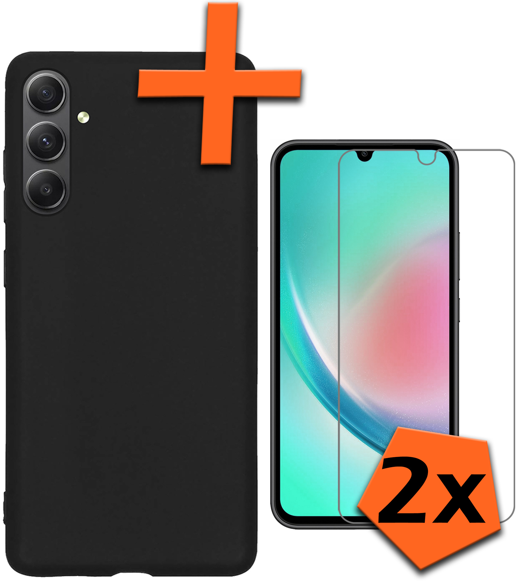Nomfy Samsung A34 Hoesje Siliconen Case Back Cover Met 2x Screenprotector - Samsung Galaxy A34 Hoes Cover Silicone - Zwart