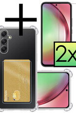 NoXx Hoes Geschikt voor Samsung A54 Hoesje Pasjeshouder Cover Shock Proof Case Siliconen Hoes Met Kaarthouder Met 2x Screenprotector - Transparant