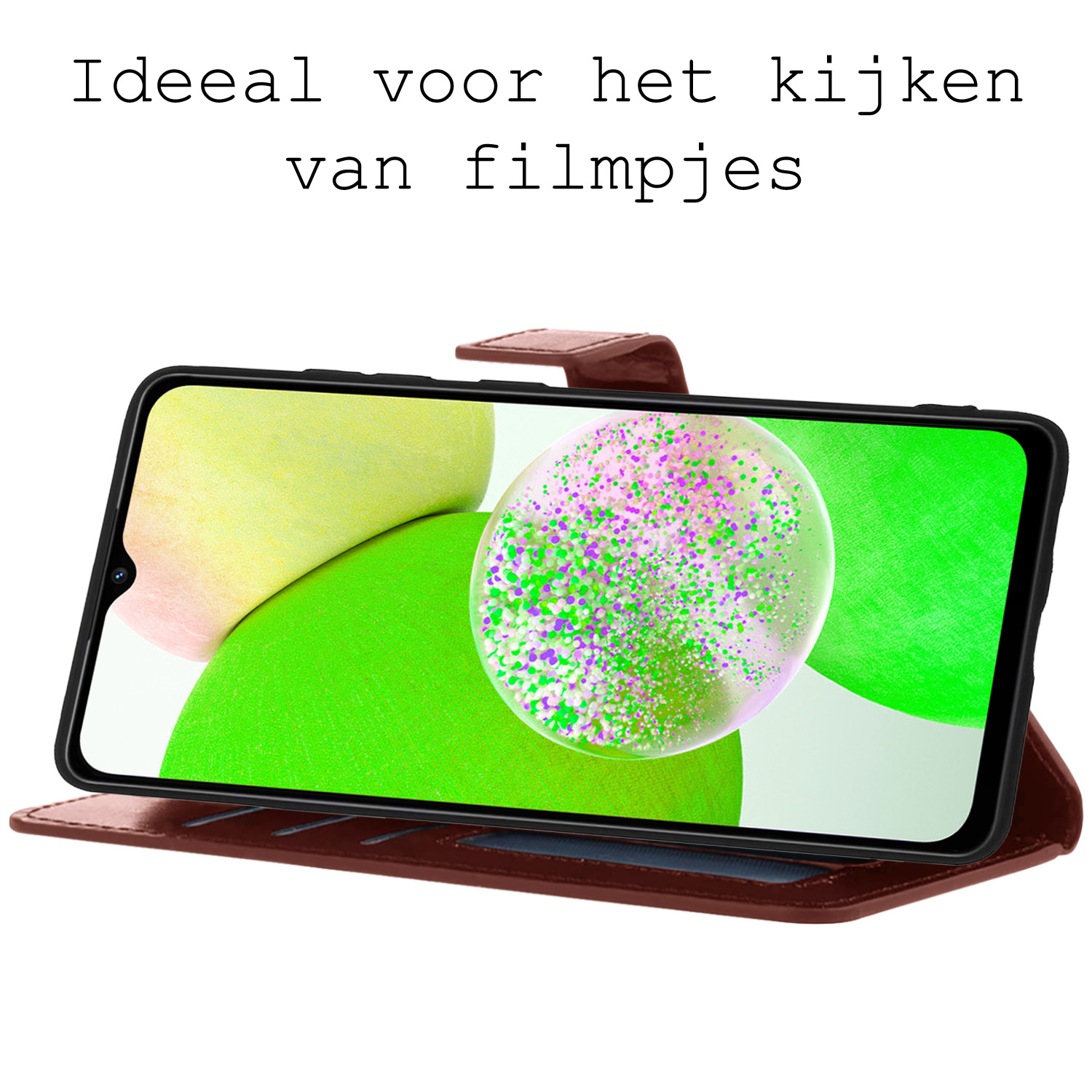 BASEY. Hoes Geschikt voor Samsung A14 Hoesje Bookcase Hoes Flip Case Book Cover - Hoesje Geschikt voor Samsung Galaxy A14 Hoes Book Case Hoesje - Bruin