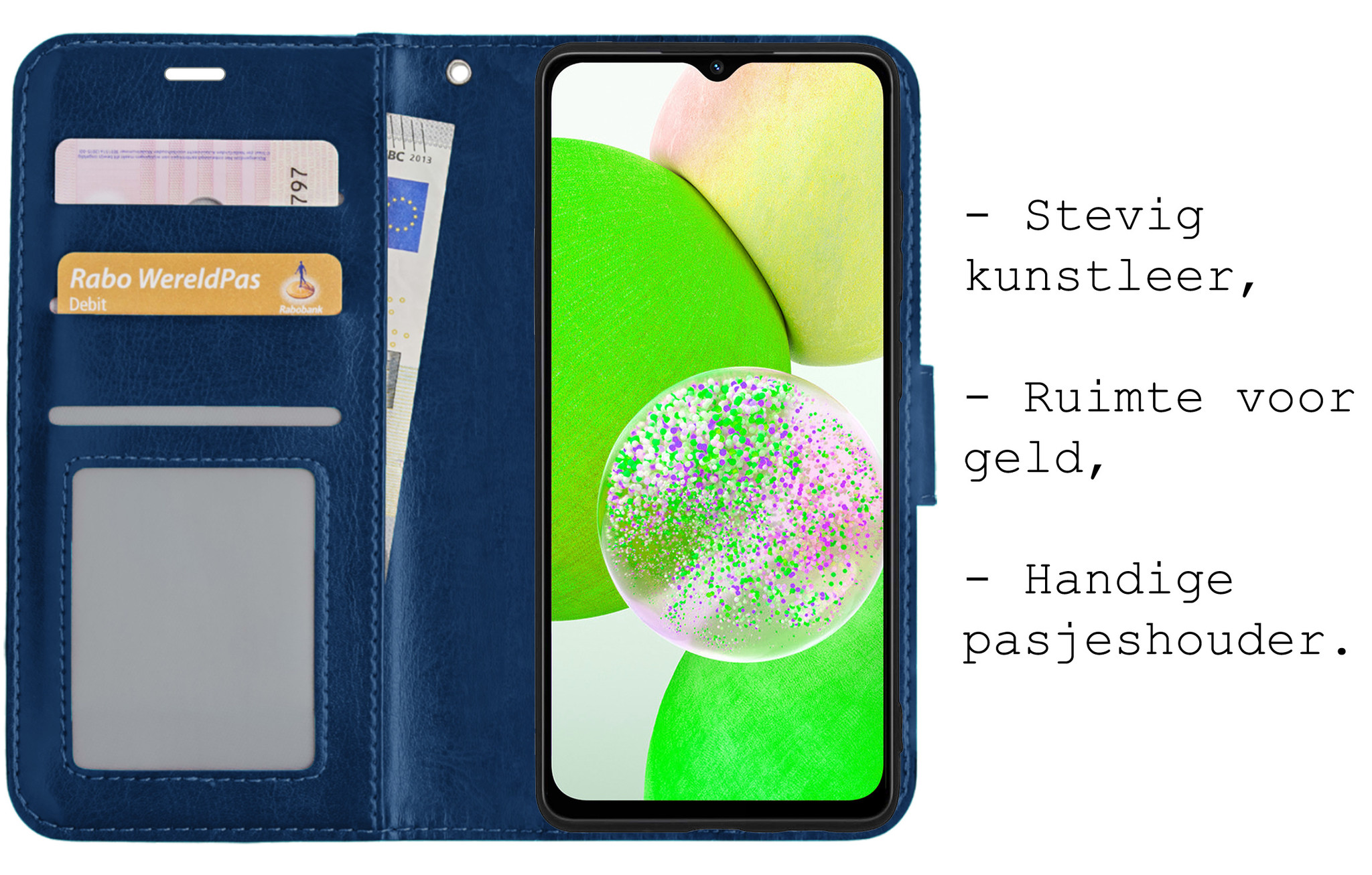 BASEY. Hoes Geschikt voor Samsung A14 Hoesje Bookcase Hoes Flip Case Book Cover - Hoesje Geschikt voor Samsung Galaxy A14 Hoes Book Case Hoesje - Donkerblauw