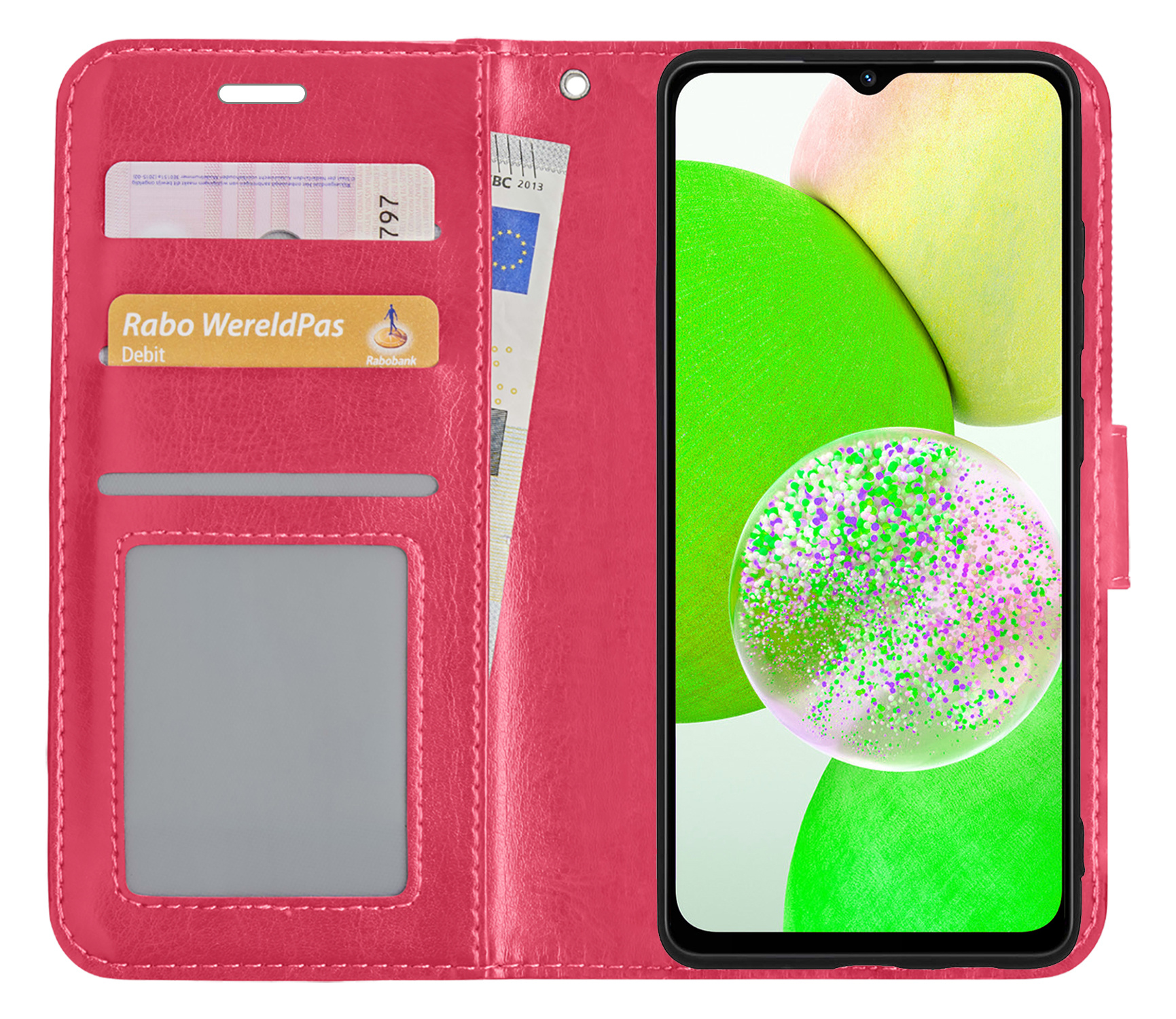BASEY. Hoes Geschikt voor Samsung A14 Hoesje Bookcase Hoes Flip Case Book Cover - Hoesje Geschikt voor Samsung Galaxy A14 Hoes Book Case Hoesje - Donkerroze